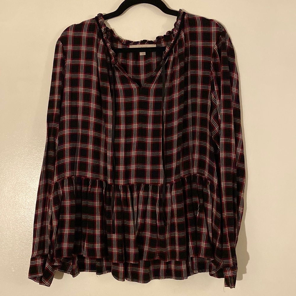 Peplum plaid long sleeve blouse